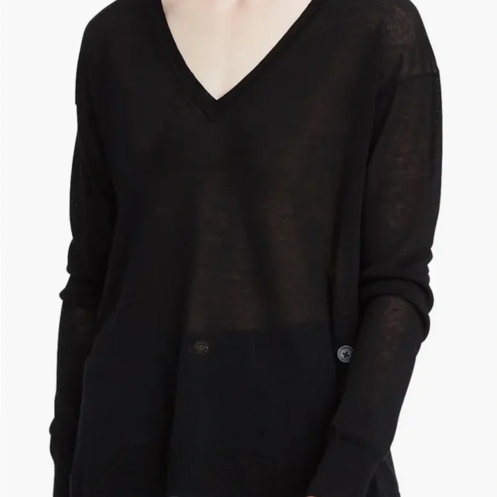 J Crew black side button linen blend top sweater. Size medium.